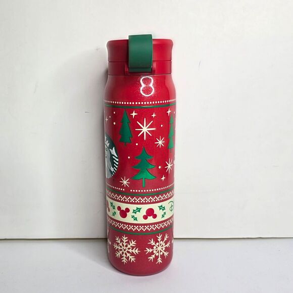 Disney Parks Starbucks Holiday Fair Isle 20 oz Stainless Steel Water Bottle NEW - Picture 4 of 7